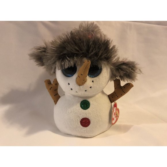 TY Beanie Boos 6" Buttons Snowman Plush Stuffed Animal Toy Heart Tags NEW - Picture 1 of 8